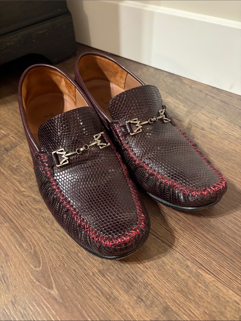 Men's Mezlan Burgundy Genuine Lizard Loafers with Metal Bit